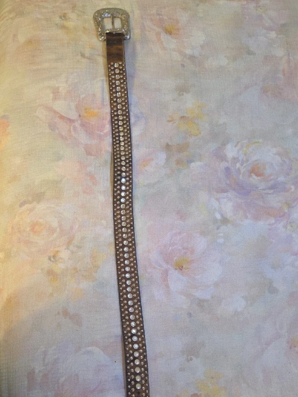 DDD 3-D Studded Western Leather Belt with Silver Buckle